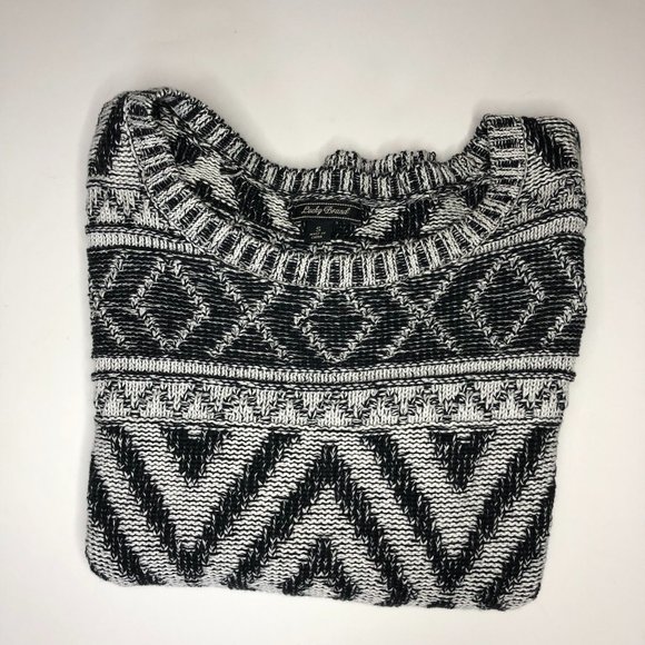 Lucky Brand Jacquard Black & White Geo Print Long Sleeve Sweater Y2K Classic - Picture 10 of 10